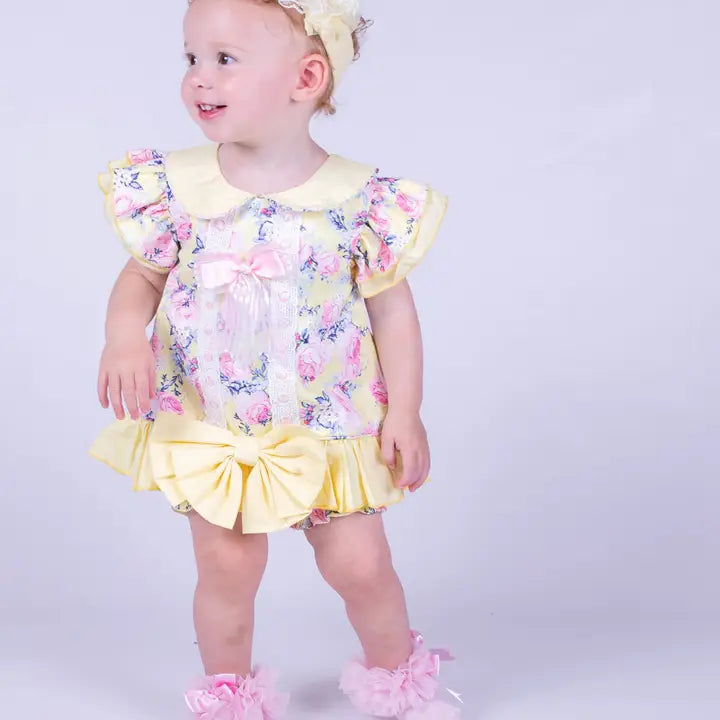 Baby Girls’ Floral Top & Yellow Ruffle Bloomer Set