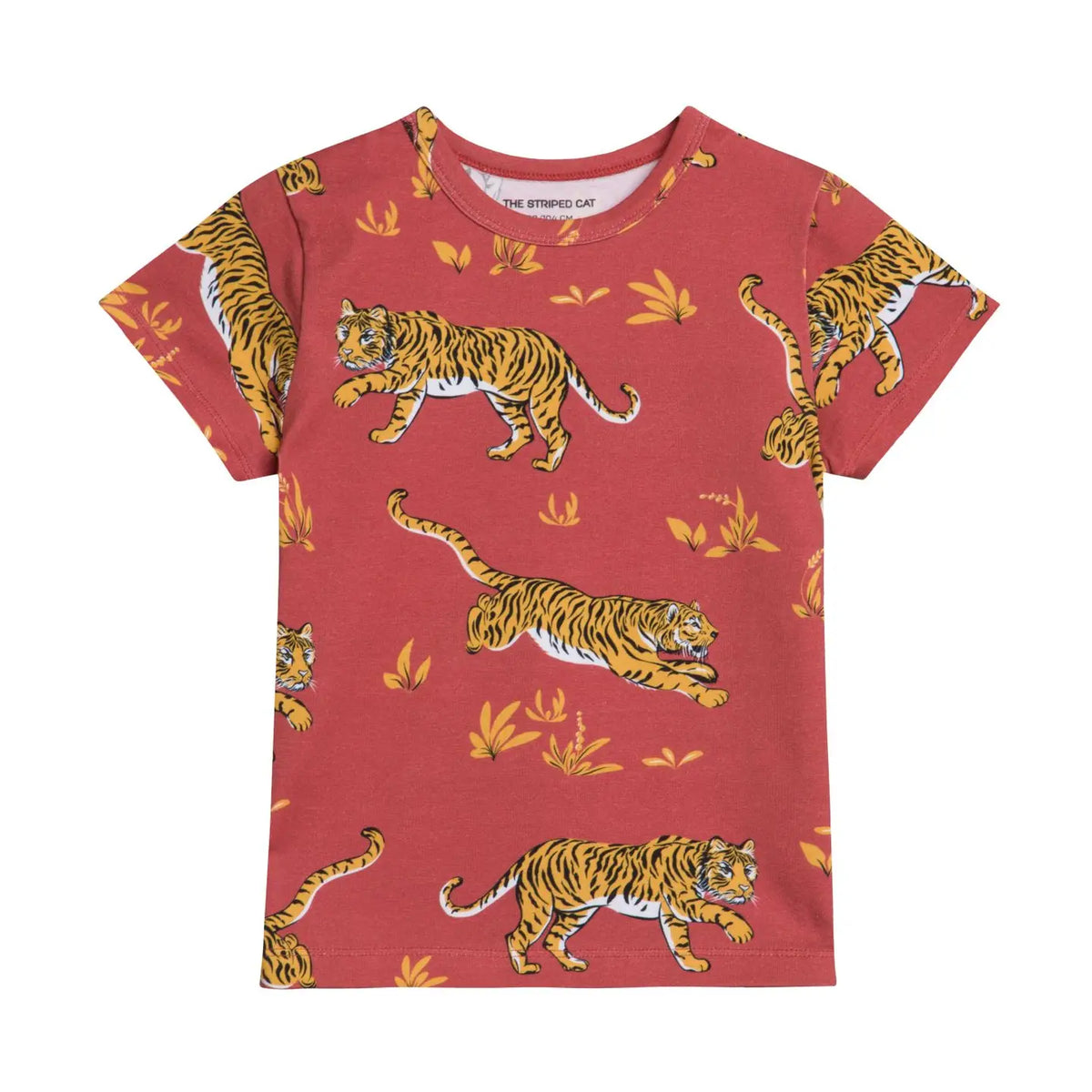 Kids’ Rust Red Organic Cotton Tiger Print T-Shirt