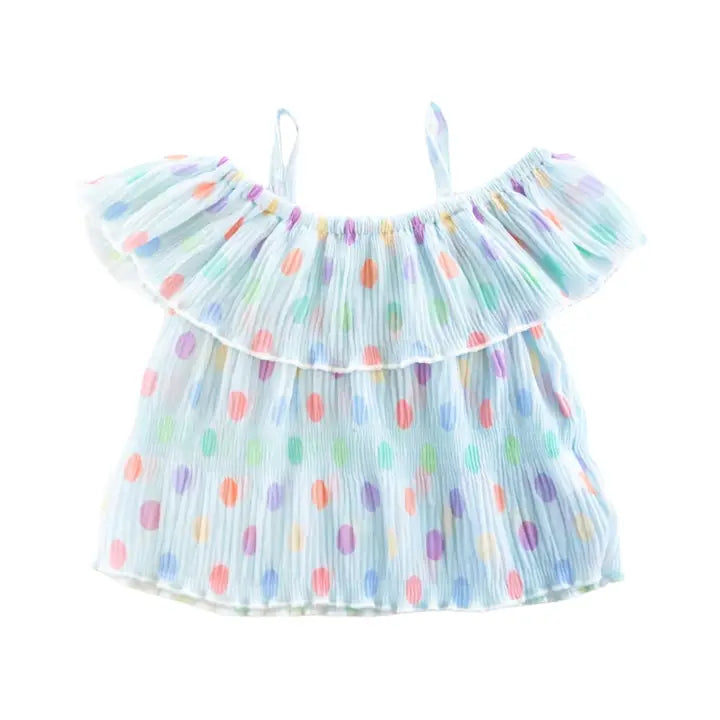 Girls Frill-Sleeve Multicolour Spot Top.