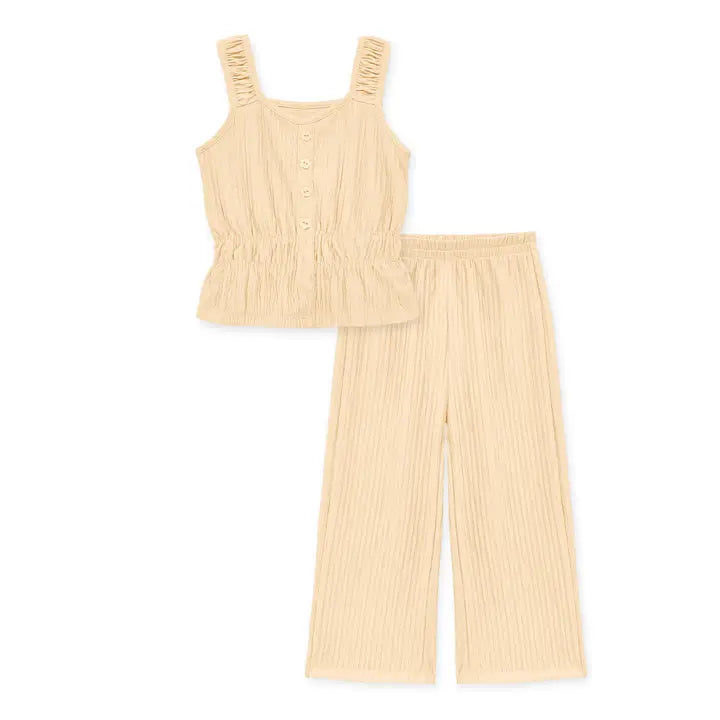Girls Pleated Top and Wide-Leg Trousers Set