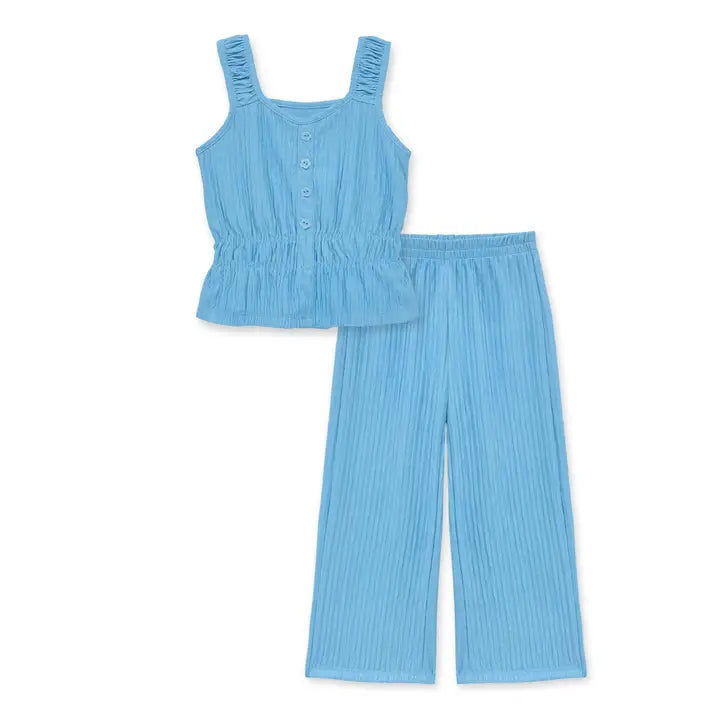 Girls Pleated Top and Wide-Leg Trousers Set