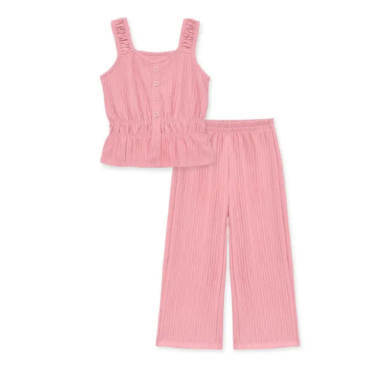 Girls Pleated Top and Wide-Leg Trousers Set