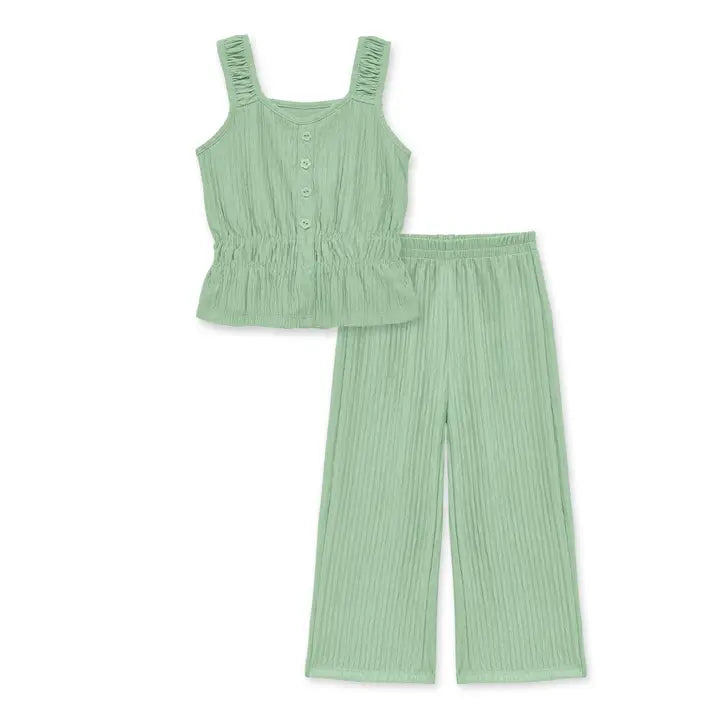 Girls Pleated Top and Wide-Leg Trousers Set
